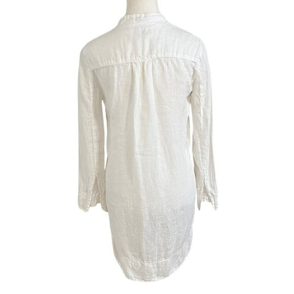 120% LINO WHITE LINEN SILVER GREY MEDALLION PRINT V-NECKLINE SHIFT TUNIC DRESS - Picture 3 of 12